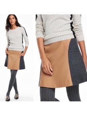 Like New Boden wool Colorblock Camel and Charcoal A-Line Skirt size 16